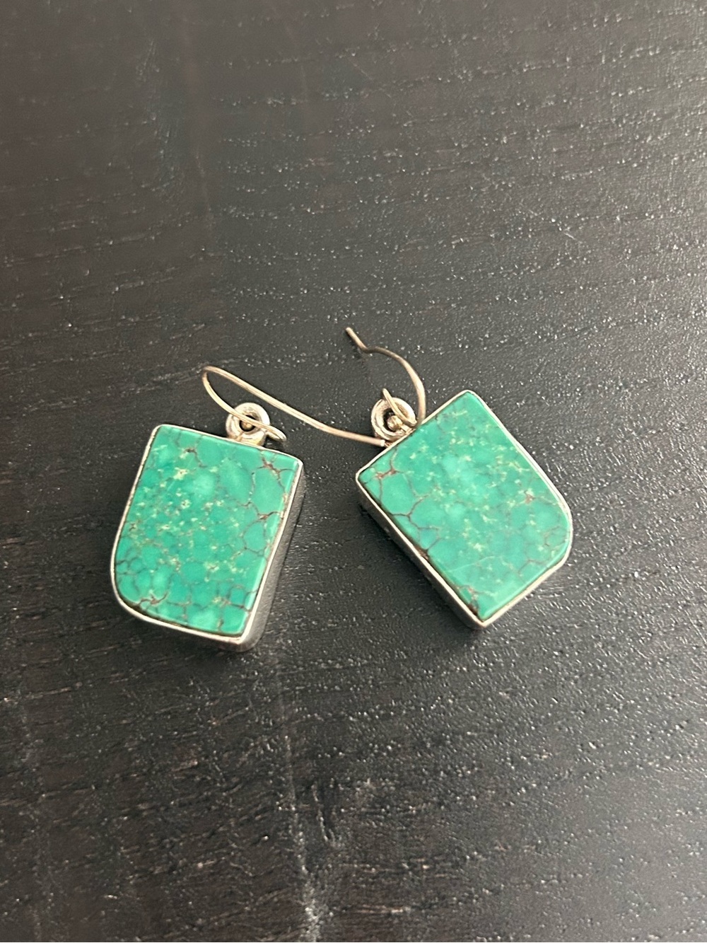 Native American Made Turquoise Stone set Sterling Silver Drop Dangle Earrings - Picture 1 of 10